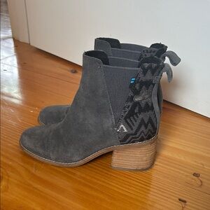 Toms Charcoal Ankle Booties with Patterned Back
